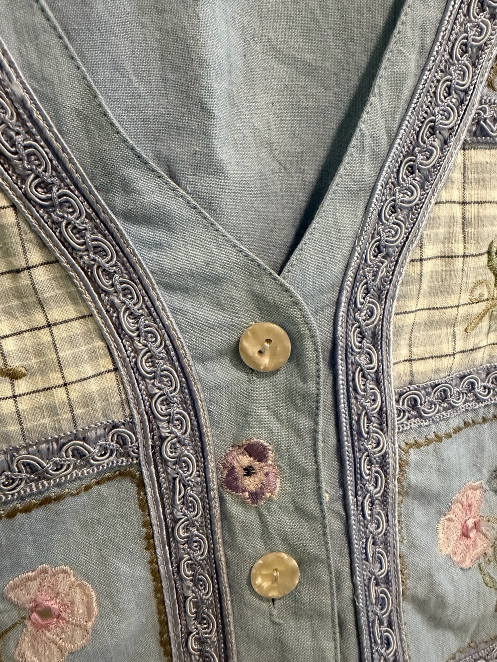 Light Blue Embroidered Floral Patchwork Button Front Vest - Picture 8 of 8